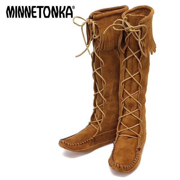【ポイント祭】ミネトンカ Minnetonka フリンジ レースアップ カーフブーツ【ブラウン】90 BRAOWN/l-shoes