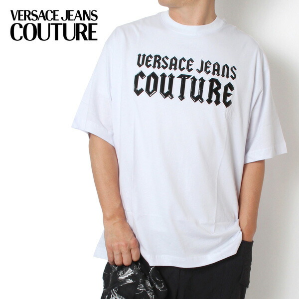 ヴェルサーチ VERSACE JEANS COUTURE 伸び伸びする填まる プルオーバー 77UP605 RX LOGO GOTH VYNIL【WHITE】77GAHL02 CJ01L 003/【2024-25AW】m-tops