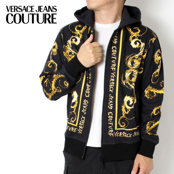 ヴェルサーチ VERSACE JEANS COUTURE レギュラー相応う ジップアップパーカー 77UP301 FLEECE CHROMO GOLD【BLACK/GOLD】77GAI3ZC FS164 G89/【2024-25AW】m-tops