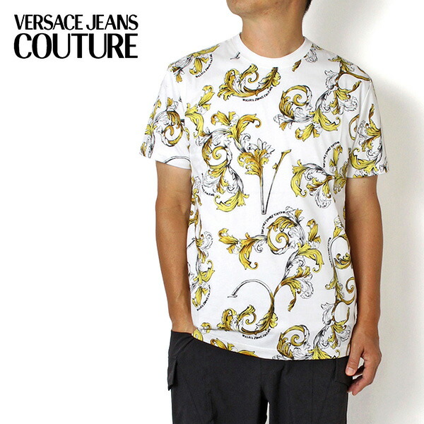 ヴェルサーチ VERSACE SLIM FIT バロック柄 Tシャツ【WHITE/GOLD】 78GAH6S0 JS458 G03/【2025SS】m-tops