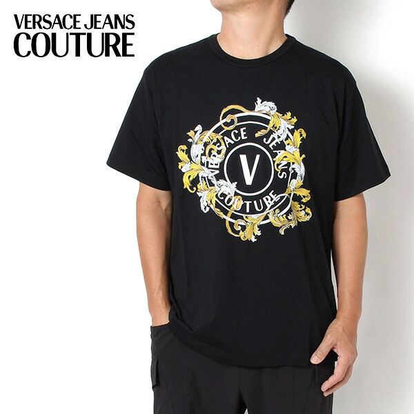 ヴェルサーチ VERSACE REGULAR FIT サークルロゴ+バロック Tシャツ【BLACK/GOLD】 78GAHC01 CJ01C G89/【2025SS】m-tops