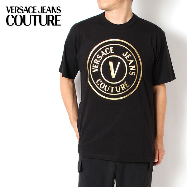 ヴェルサーチ VERSACE REGULAR FIT サークルゴールドロゴ ティーシャツ【BLACK/GOLD】78GAHT01 CJ00T G89/【2025SS】m-tops
