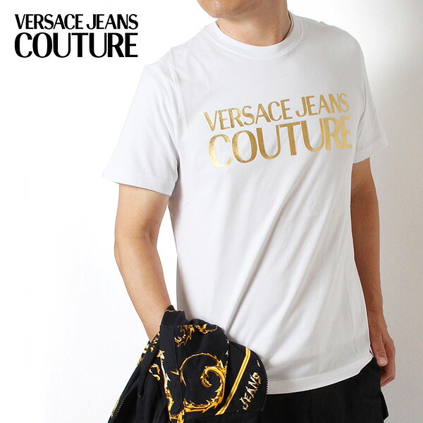 ヴェルサーチ VERSACE SLIM FIT ゴールドロゴタイプ ティーシャツ【WHITE/GOLD】78GAHT05 CJ00T G03/【2025SS】m-tops