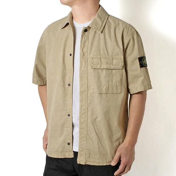 26SSモデル ストーンアイランド STONE ISLAND バッジワッペン付き スナップボタン 半袖シャツ【V019A DESERT】 L1S151200031 S00WN V019A/【2026SS】m-tops