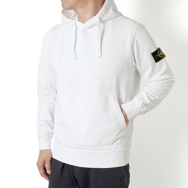 26SSモデル ストーンアイランド STONE ISLAND バッジワッペン付き スウェットプルオーバーパーカー【V0001 WHITE】 L1S156100062 S0051 V0001/【2026SS】m-tops