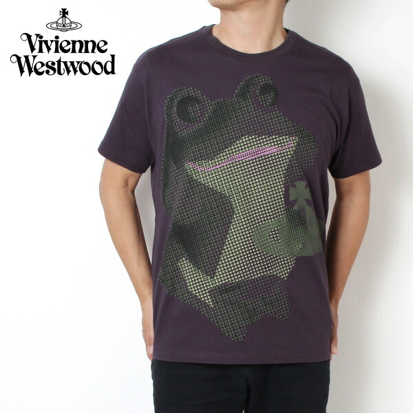 25SS新作モデル ヴィヴィアン・ウエストウッド Vivienne Westwood メンズ フロッグプリント FROG CLASSIC Tシャツ【PLUM】 3G01003C PLUM/【2025SS】m-tops