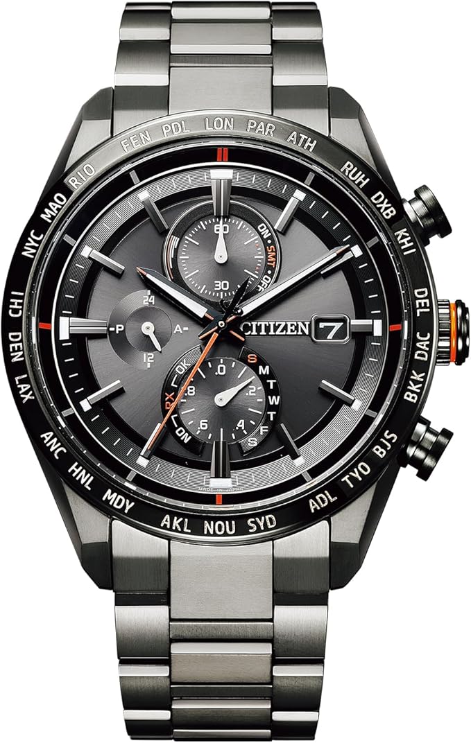 [CITIZEN] 腕時計 ATTESA (電波時計/防水/広告モデル) 軽量 チタン 光発電エコ・ドライブ サファイアガラス ACT Line メンズ ビジネス アナログ クロノグラフ ブラック 黒 電波ソーラー (AT8185-62E オールブラック)｜Dream in Tokyo店
