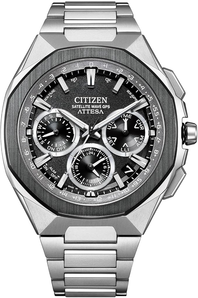 [CITIZEN] ウオッチ ATTESA (電磁波時辰儀/雨合羽/セラミックベゼル)光発生 エコ・運転GPS人工衛星電磁波時辰儀 サファイア硝子 チタン メンズ 商行為 アナログ クロノグラフ 銀 黒 黒いこと しろがね色 電磁波ソーラー 日本製 (CC4104-53E しろがね色/黒いこと)