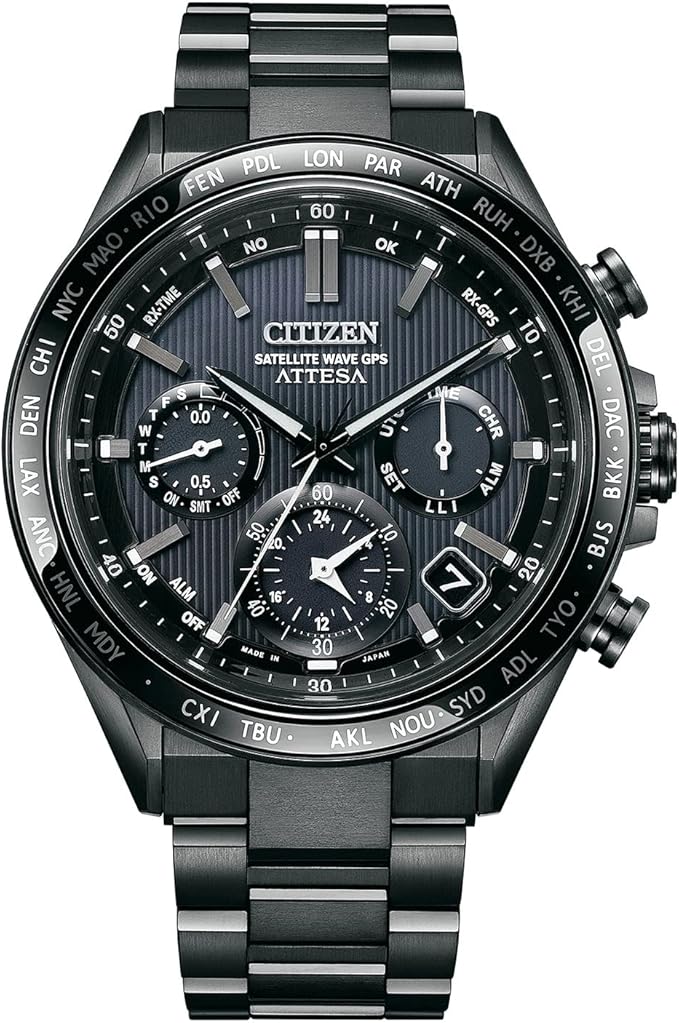[CITIZEN] ウオッチ ATTESA (電磁波時辰儀/雨合羽/サファイアベゼル) メンズ クロノグラフ 光発生エコ・運転 GPS人工衛星電磁波時辰儀 サファイア硝子 チタン 商行為 アナログ 黒いこと パープル 電磁波ソーラー 日本製 (CC4055-65E 黒いこと(フラッグシップ))