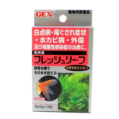 爆売りセール開催中 追跡可能メール便発送 病魚薬 魚病薬 フレッシュリーフ 6g 白点病 尾ぐされ 水カビ病治療 熱帯魚 金魚 薬 動物用医薬品 同梱 代引 日時指定不可 Sferavisia Hr