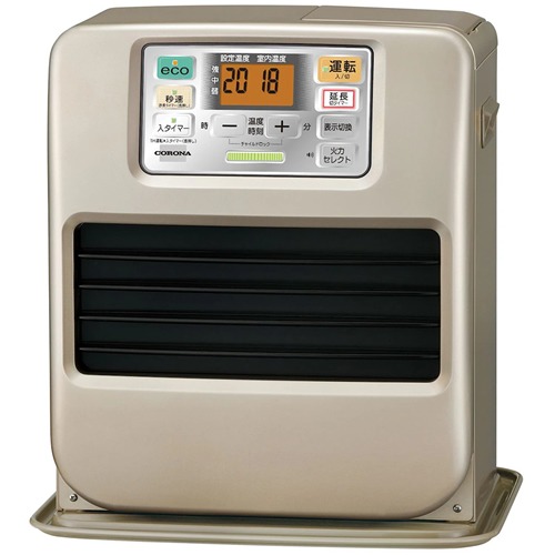 コロナ 重油気違い暖房器 FH-SR3325Y(N) 三鞭酒ゴールド 木造9畳／混凝土12畳まで 3年引きうける 2025年製 日本製 高さ426×幅394×奥ふかさ324粍 SR続きもの ※FH-SR3324Y(N)のあと取り品