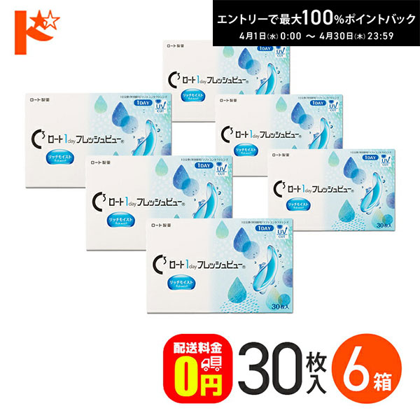 最大100%ポイントバック！4/30の23:59まで♪ロート 1day フレッシュビュー リッチモイスト 30枚入 6箱セット 1日使い捨てコンタクトレンズ 高含水 クリアコンタクトレンズ UVプロテクト機能 紫外線 うるおい ROHTO ロート製薬 【送料無料】