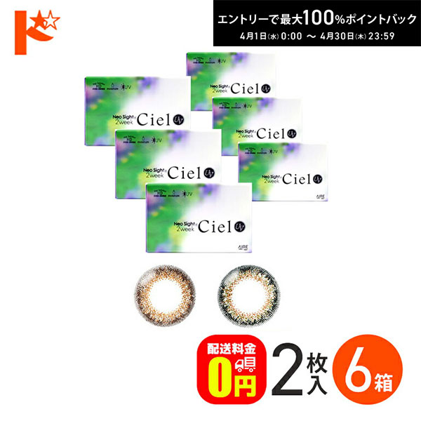 最大100%ポイントバック！4/30の23:59まで♪【送料無料】ネオサイト2ウィークシエルUV 2枚入 6箱セット 2週間交換 2week カラコン 5,131円