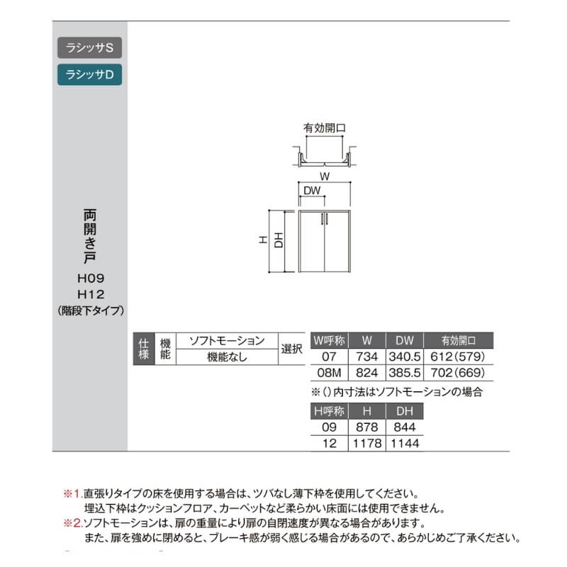 数量限定価格!! リクシル ラシッサD ラテオ クローゼットドア 両開き戸 ALCH-LAA ケーシング付枠 階段下タイプ  W553〜1188mm×H524〜878mm ドリーム pacific.com.co