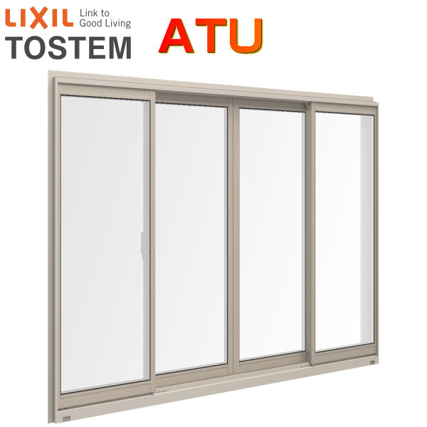 アルミサッシ 窓 4枚建 引違い窓 ATU 25620-4 寸法 W2600×H2030mm 内付型 テラスサイズ 単板ガラス LIXIL TOSTEM リクシル トステム 工場 倉庫 物置用 ミニハウス 非住居向け アルミサッシ 引き違い窓 リフォーム DIY ドリーム