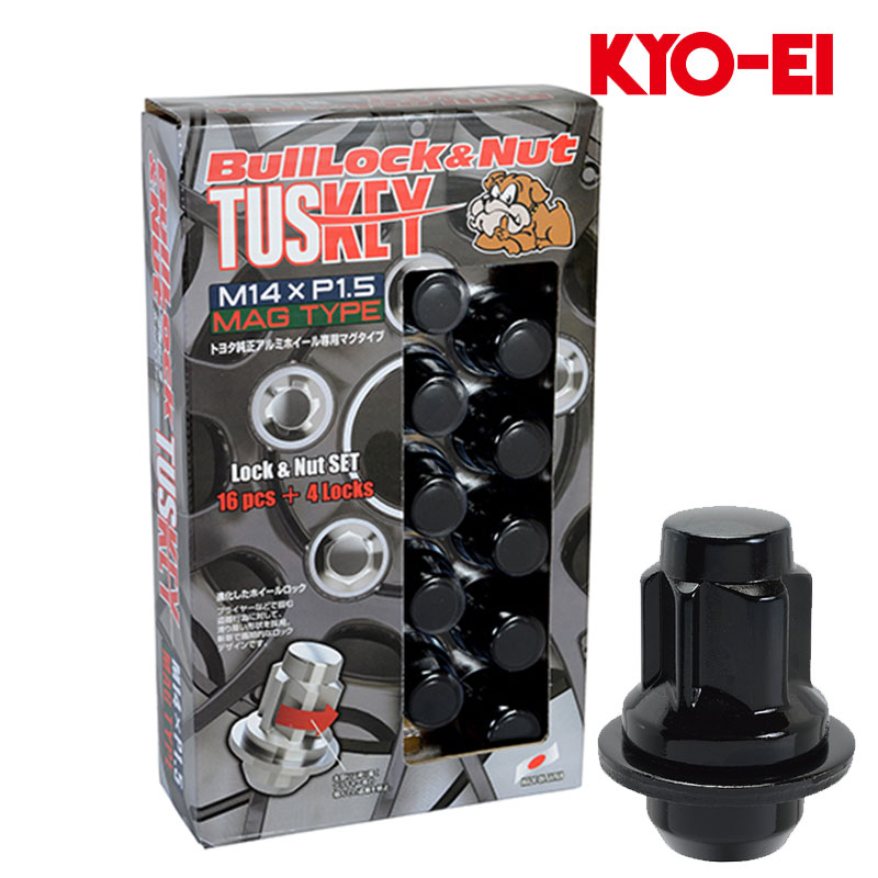 ランクル ホイールナット 300系 M14xP1.5 平面座用 ブルロックタスキー ブラック 21HEX ロック&ナット24個入 KYO-EI(協永産業) T0641B+T241Bx4
