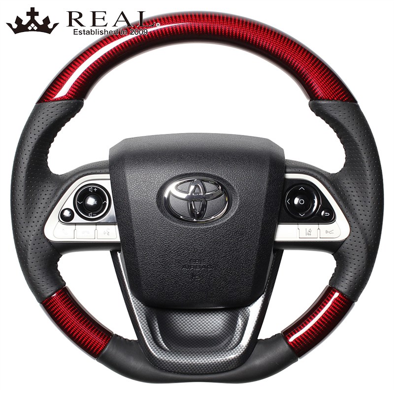 プリウスPHV ステアリング 50系 H29/2- ブルーカーボン+ブラックカーボンプリント REAL(レアル) 50-RDC-BK-BKT