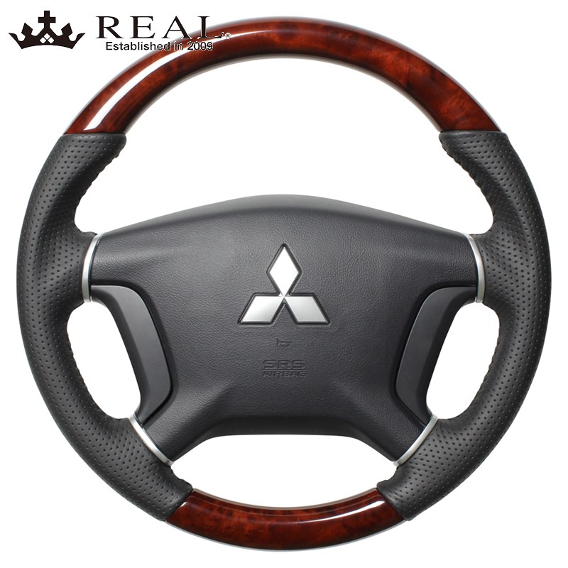 パジェロ ステアリング V80W系/V90W系 H18/10-R1/8 ブラウンウッド REAL(レアル) D5-BRW-BK