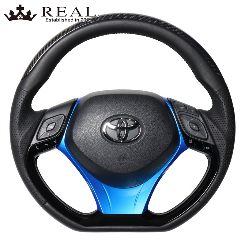 C-HR ステアリング 10系 50系 H28/12- ブラックカーボンプレート&ピアノブラックバネル+ブルー REAL(レアル) X10N-BKC-PBP-BLP
