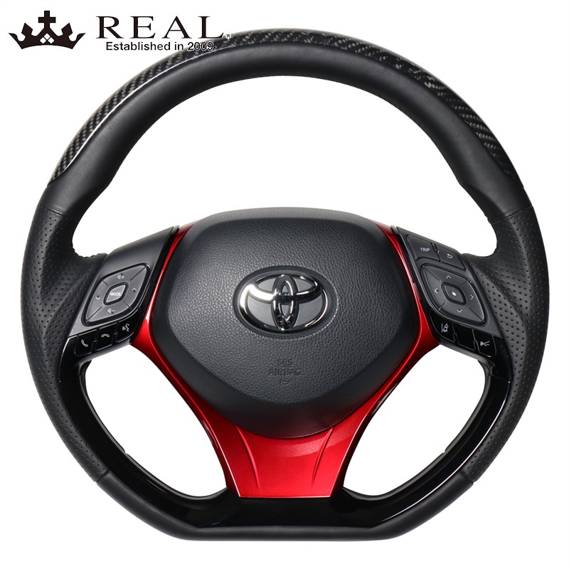 C-HR ステアリング 10系 50系 H28/12- ブラックカーボンプレート&ピアノブラックバネル+パールレッド REAL(レアル) X10N-BKC-PBP-RDP
