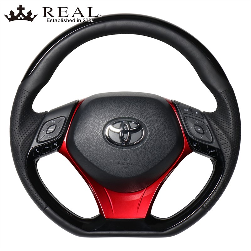 C-HR ステアリング 10系 50系 H28/12- ピアノブラックプレート+パールレッド REAL(レアル) X10N-PBP-PBP-RDP