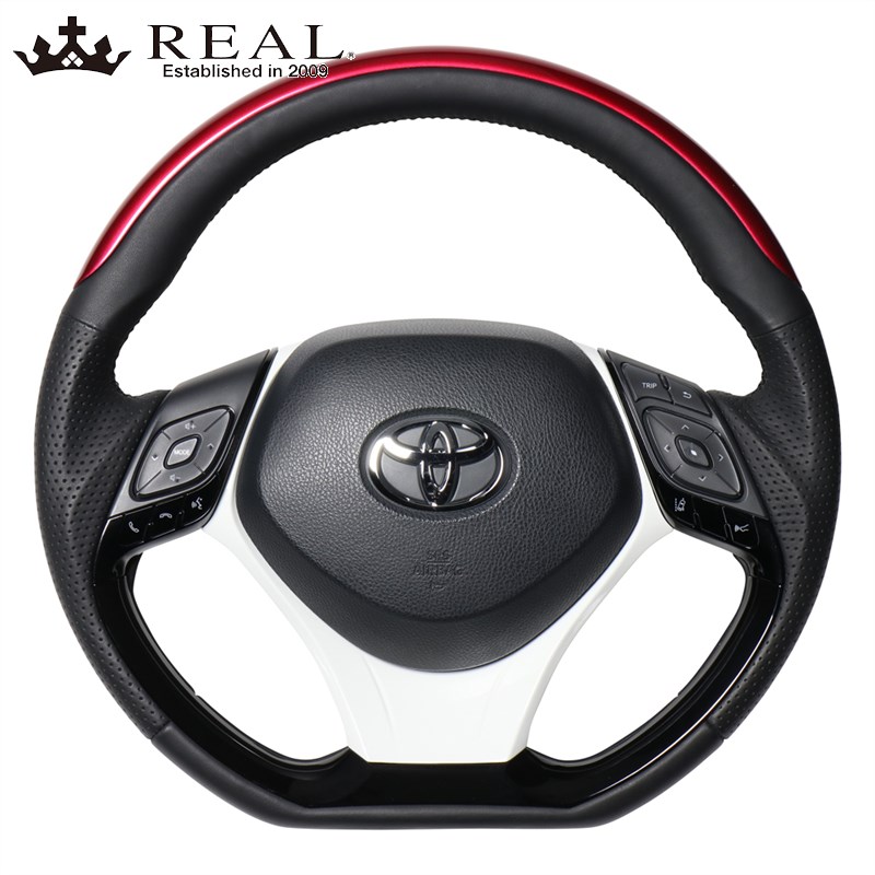 C-HR ステアリング 10系 50系 H28/12- パールレッドプレート&ピアノブラックパネル+ホワイト REAL(レアル) X10N-RDP-PBP-WHP