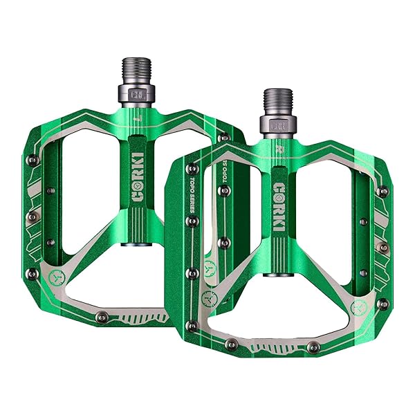 Cycles 銀輪 ペダル 特大フラットマウンテンバイクペダル、軽銀アロイ MTB ペダル、4 in幅プラットホームペダル - 9/16 in - 緑であること
