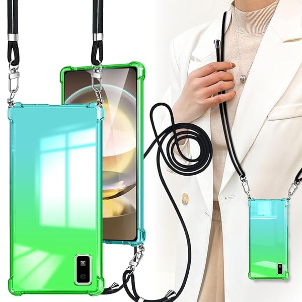 AQUOS Wish / Wish2 ケース ショルダー クリア SHG06/SH-M20 カバー 耐衝撃 TPU 肩がけ 首掛け 紐付き 薄型 縄掛け ケース 斜めかけケース 軽量 取り外し可能 調節可能な ショルダー 肩がけ 首掛け 紐付き 緑緑画像