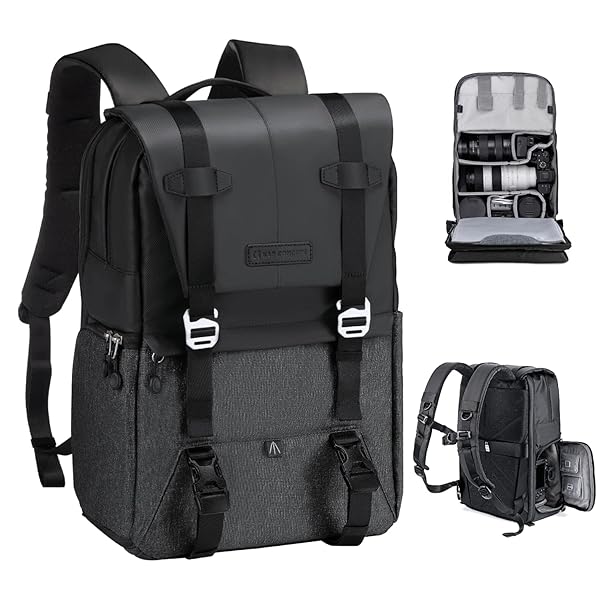 K＆F Concept カメラバッグ おしゃれ カメラリュック カメラバックパック 2気室 20L 大容量 レインカバー付き 撮影バッグ 防水 一眼レフ/DSLRカメラ/レンズ/16インチPC/三脚収納可 出張/旅行/撮影用バッグ