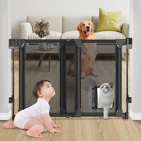 改良型 73-110CM 底バーなし ベビーゲート 頑丈なハードウェアマウント 犬用ゲート(猫用ドア|Dreamer’s Store