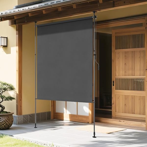 突っ張り式日がさ 縦型 オーニングシェード 目かくし 室外 幅150糎 ひよけ つつみ隠し 巻き取