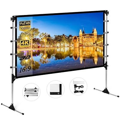 スクリーン 100インチ 16:9 プロジェクタースクリーン スタンド付き 自立式スクリーン projector screen スクリーン 壁掛け 持ち運び 折りたたみ式 投影用 3D フルHD 4K解像度 ビジネス会議 教室 映画 適用 (100イ｜Dreamer&rsquo;s Store