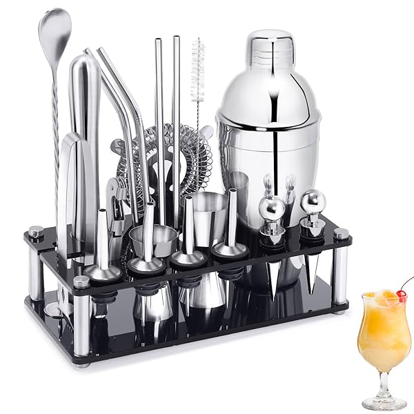 カクテルシェイカー 20点セット カクテル バーテンダー バーセット ステンレス 550ml 初心者用画像