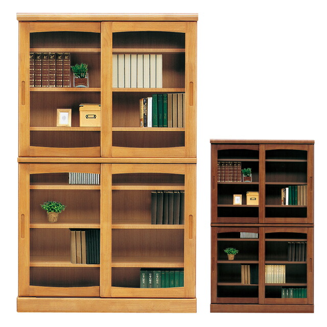 Dreamrand Bookcase Bookshelf Completed 105 Cm Width Wide Bookcase Bookshelf Completed 105 Cm Width Wide Sliding Doors Wooden Country Style Light Brown Dark Magazine Racks This Storage
