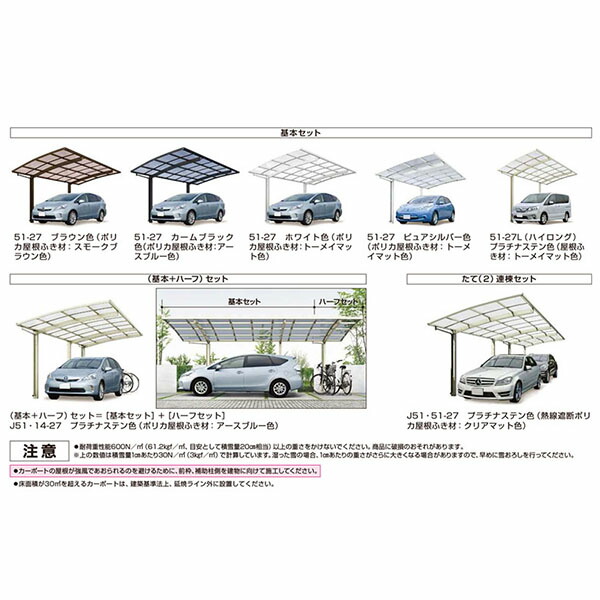 ポリカーボネート屋根材 基本51 27 駐車場 カーポート 駐車場 Ykkap レイナポートグラン 建材屋 リフォーム建材屋 1台用 兵庫県限定 カーポート 車庫 L5052 H2700 1台用 愛車をしっかり守る 風や雪にも安心の高性能 本体 ガレージ