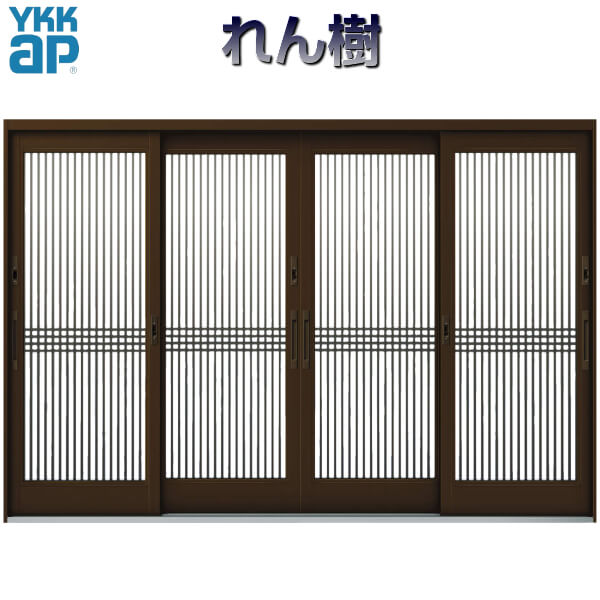 玄関引戸 YKKap れん樹 伝統和風 A03 千本格子 W3510&times;H1930 アルミ色 12尺4枚建 ランマ無 単板ガラス YKK 玄関引き戸 和風 玄関ドア 引き戸 おしゃれ アルミサッシ リフォーム 建材屋｜リフォーム建材屋