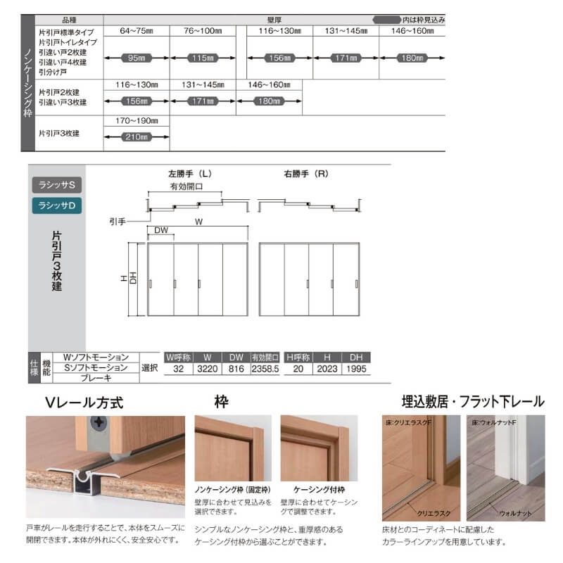 高い素材 のリクシル 室内引戸 ラシッサs オーダーサイズ Vレール方式 オーダーサイズ リクシル ラシッサｓ 室内引戸 Vレール方式 片引戸3枚建 Askt Lgl ノンケーシング枠 W2308 3916mm ｈ1728 2425mm 建材屋 法人様は送料無料 安い購入返品okの