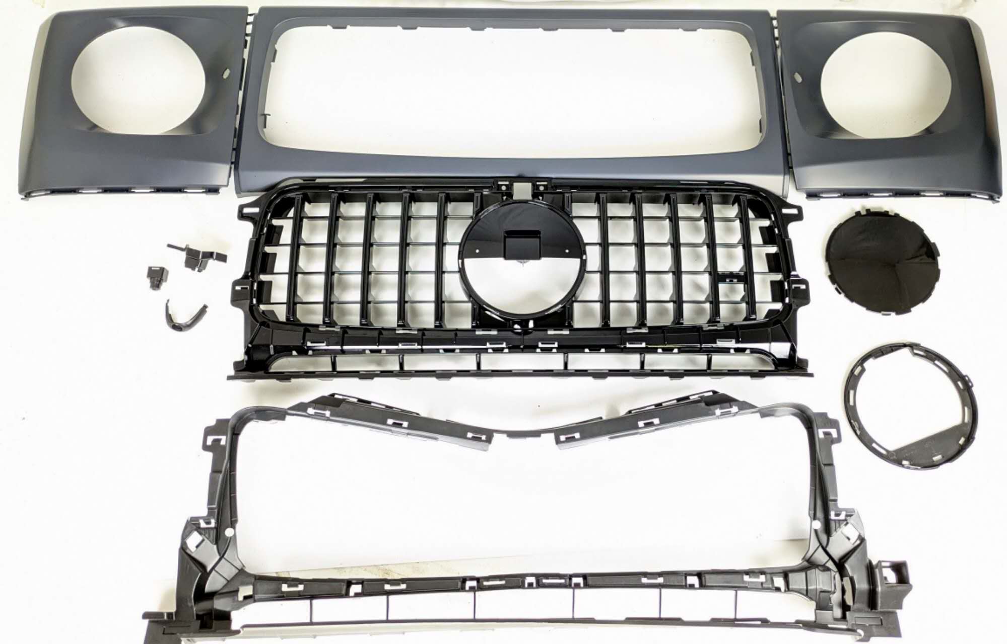 メルセデス ベンツ W463a W464 G350d G550 Gクラス ゲレンデ パナメリカーナ 現行 AMG ルック G63 ルック グリル フロント グリル ヘッドライト カバー パネル グリル ガーニッシュ フロント グリル ブラックフィン b13230|ドリームセブン 店