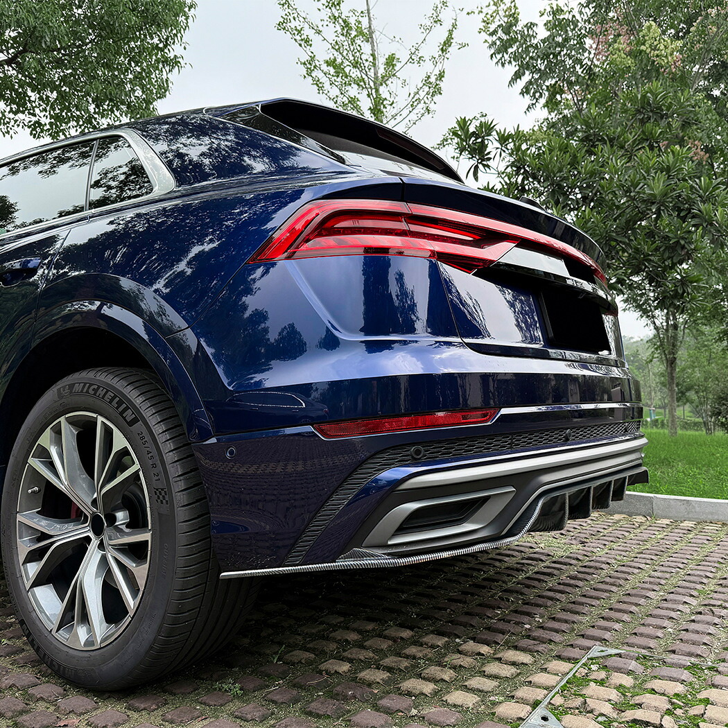 アウディ Q8 50TDI 55TFSI クワトロ Sライン F1 系 カーボン ルック リアディフューザー b13793|ドリームセブン 店