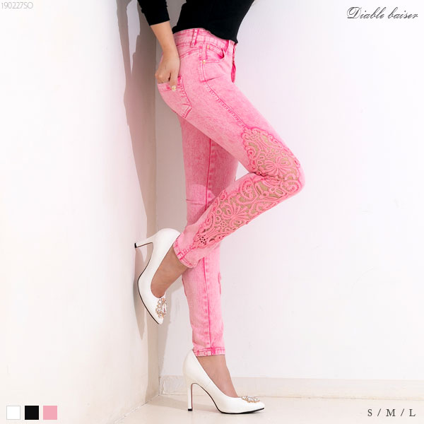 楽天市場 3490 00 残り3 現品限り スキニーパンツ 脇透け レース セクシー 春 サイドレース ストレッチ 美脚 可愛い ホワイト ブラック ピンク 白 黒 無地 S M L レディース 夢展望0302 Dbs 夢展望 Yumetenbo