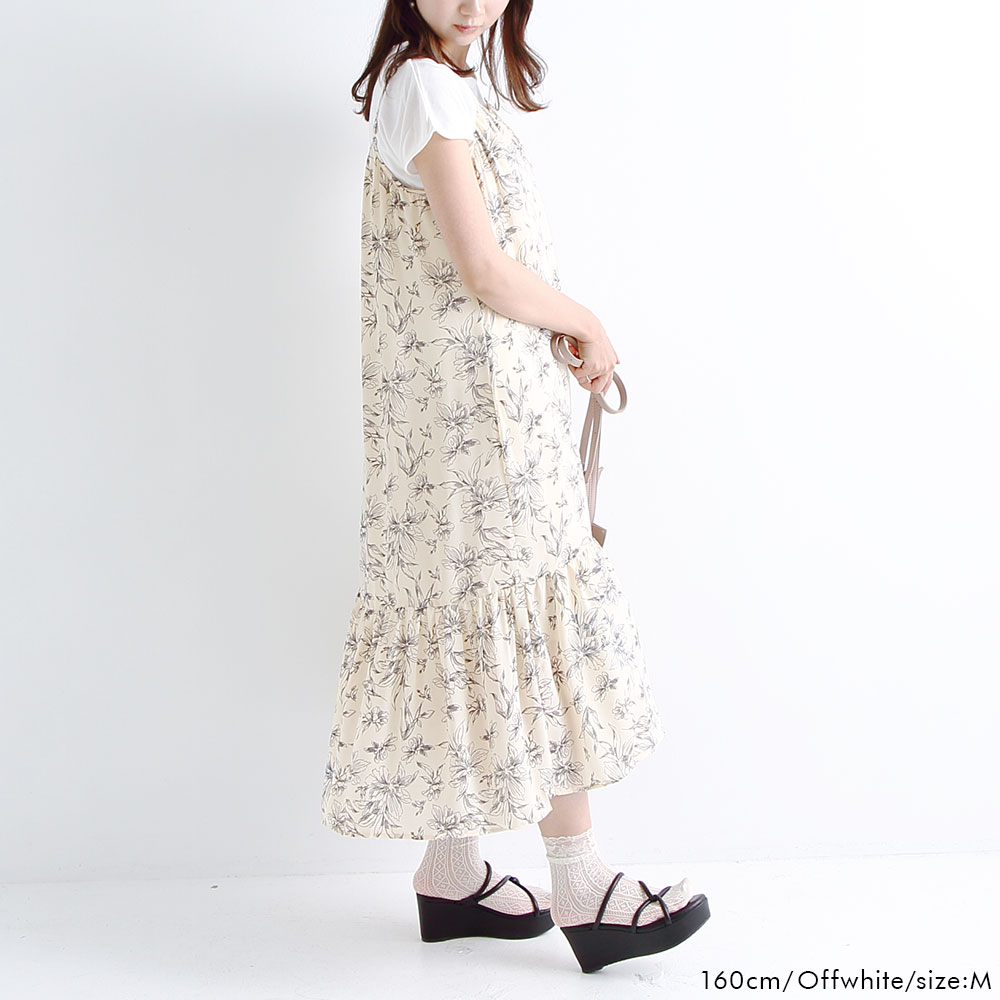 楽天市場 ワンピース キャミ 花柄プリント インナー付き 夏 秋 ボリューム クルーネック 半袖t マキシ 可愛い ブラック ホワイト 黒 白 M L レディース 夢展望 Ss19 Sale 50i Sc Sale 夢展望 Yumetenbo