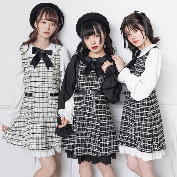 楽天市場 ツイードお嬢様ワンピース ワンピース ツイードワンピ 長袖 プリンセス Dearmylove 秋 冬 ホワイト 白ブラウス ブラック 黒ブラウス ブラック M L Ll 3l 大きいサイズ 量産型 夢展望 レディース 10代 代 30代 通 夢展望 Yumetenbo