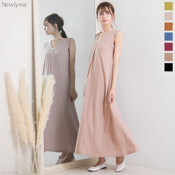 楽天市場 残り2 現品限り 前後2wayヘンリーネックワンピース ワンピース カットソーワンピース ノースリーブ タンクトップ コアアイテム Newlyme 春 夏 ベージュ グリーン ピンク オレンジ ブルー パープル ボルドー モカ ブラック M L 21年 夢展望 Yumetenbo