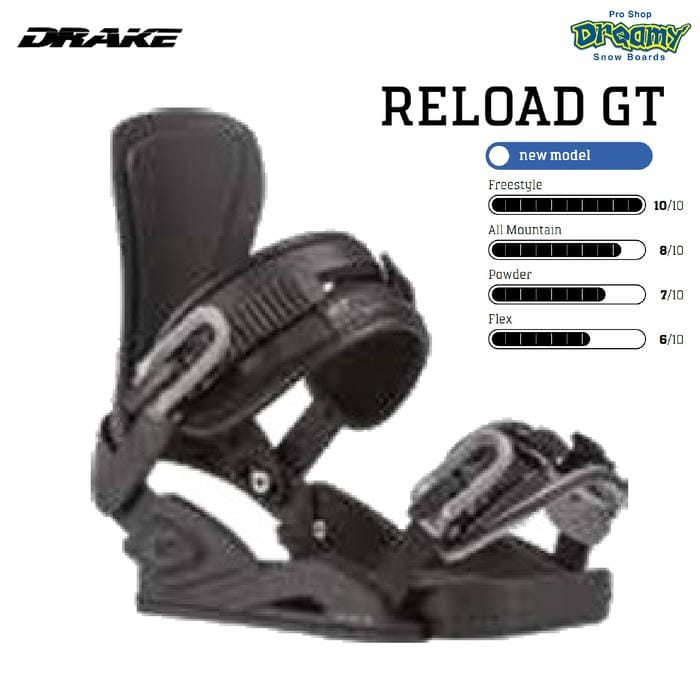 26-27 DRAKE RELOAD GT black/grey バインディング プレミアムMFCストラップII ソフトフレックス フリースタイル オールマウンテンスノーボード ドレイク 正規品｜DREAMY