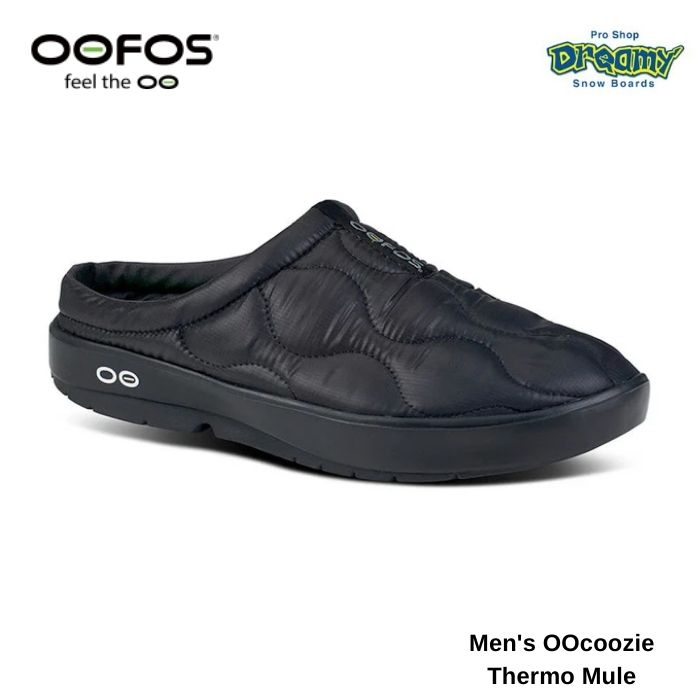 OOFOS ウーフォス Men's OOcoozie Thermo Mule 200070052232 BLACK/BLK リカバリーシューズ 特殊ソール 衝撃吸収 洗濯機で 洗濯可能 防臭効果 水に浮く 軽量 正規品｜DREAMY