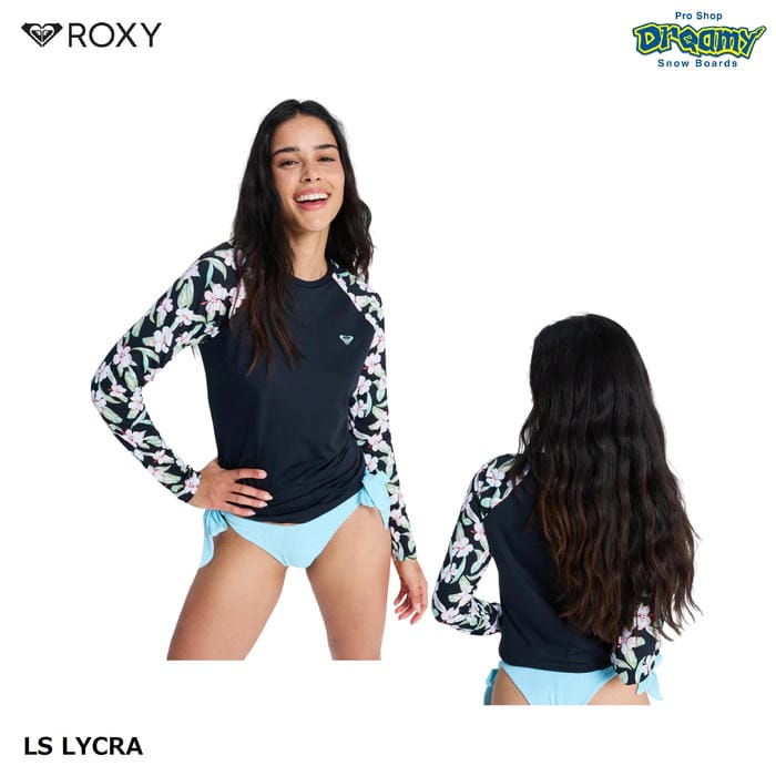 ROXY LS LYCRA ERJWR03897 ラッシュガード プルオーバー 長袖 ラグランスリーブ UVカット 花柄 刺繍 ロゴ サーフィン 水着 スイムウェア ロキシー 正規品
