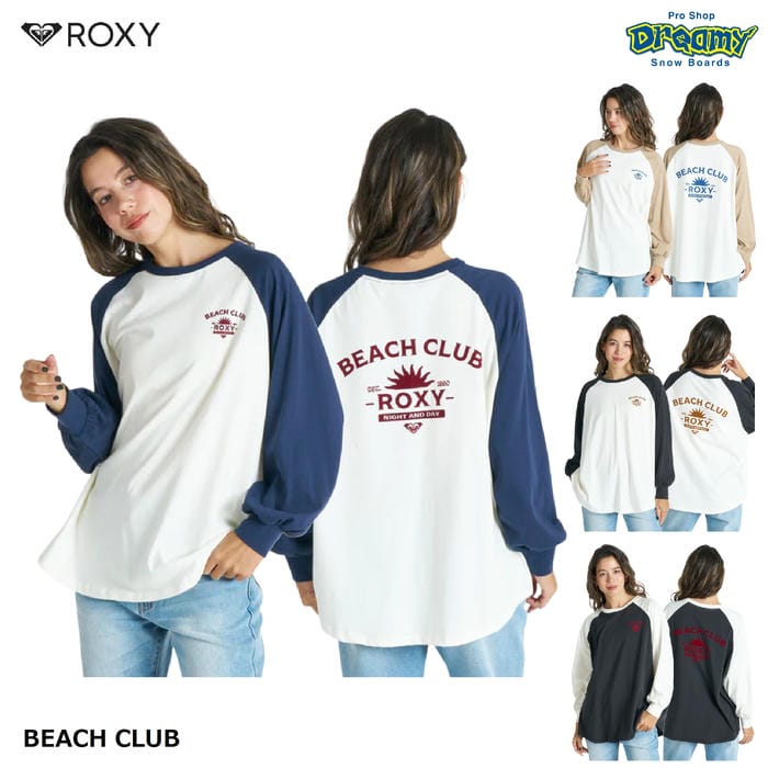 ROXY BEACH CLUB RLT261083 Tシャツ 接触冷感素材 長袖 ラグランスリーブ フロッキープリント バックプリント ゆったりシルエット ロンT ロゴ ロキシー 正規品