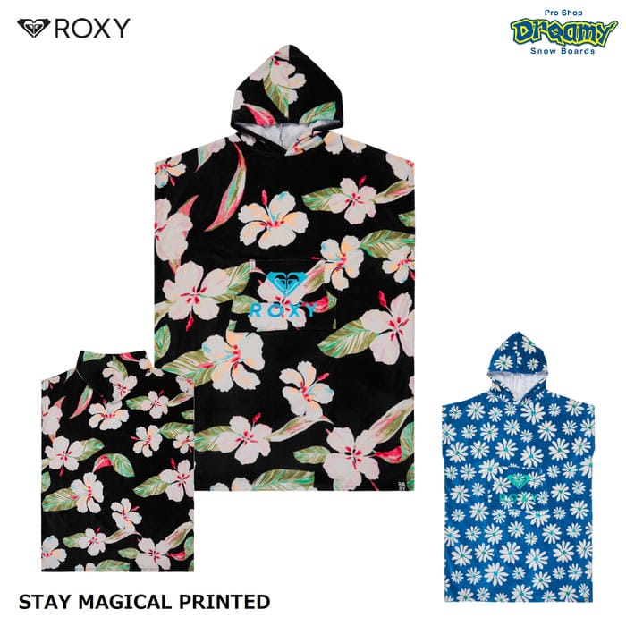 ROXY STAY MAGICAL PRINTED ERJAA04433 フーディータオル ポンチョ型 向こう正面カンガルー隠し 綿織物原料品 おめし替え さあ美西洋手ぬぐい 花柄 ロゴタイプ ロキシー 定まり品