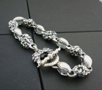 送料無料 【drive シルバーアクセサリー】 ドライヴ db-015L バーニングスカル&スムースリンクブレスレット 14link 25cm メンズ silver925 シルバー925 シルバーアクセ　ドクロ