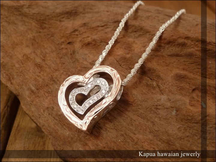 【kapua ハワイアンジュエリー DREDLINE】 hth-005 ハートインハートCZパヴェPGペンダント レディース　 silver925 シルバー925 シルバーアクセ ハワジュ ネックレス コーティング 12,320円